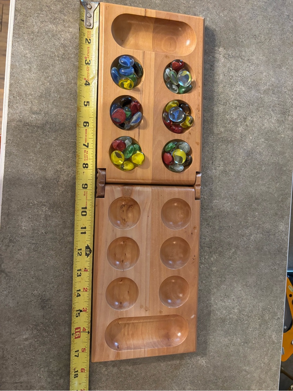 Wooden Mancala Game Set with Colorful Glass Stones - Picture 5 of 7